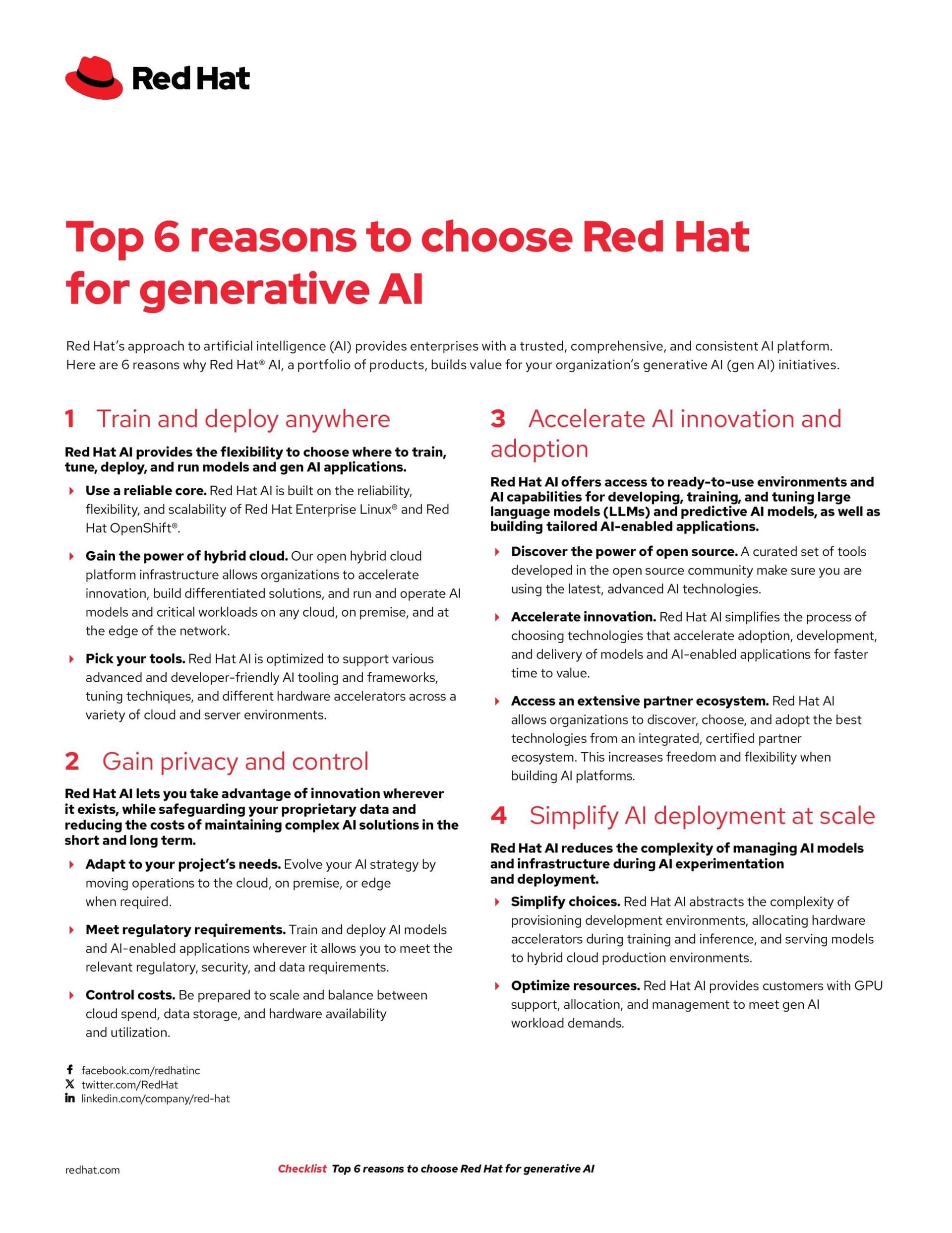 Top 6 reasons to choose Red Hat for generative AI