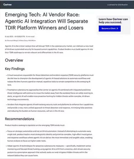 Gartner® Emerging Tech: AI Vendor Race: Agentic AI Integration Will Separate TDIR Platform Winners and Losers