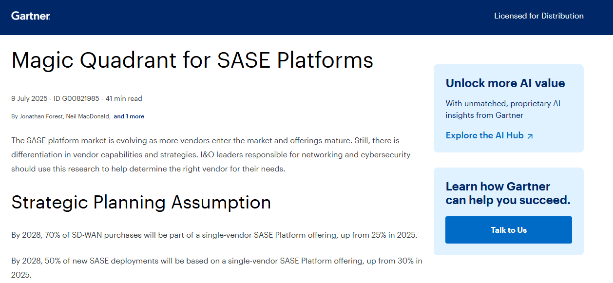 Magic Quadrant for SASE Platforms 2025